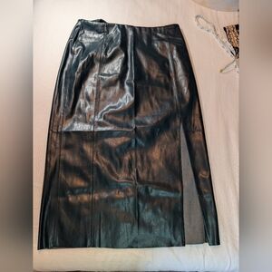Tahari Dark Green Leather Pencil Skirt